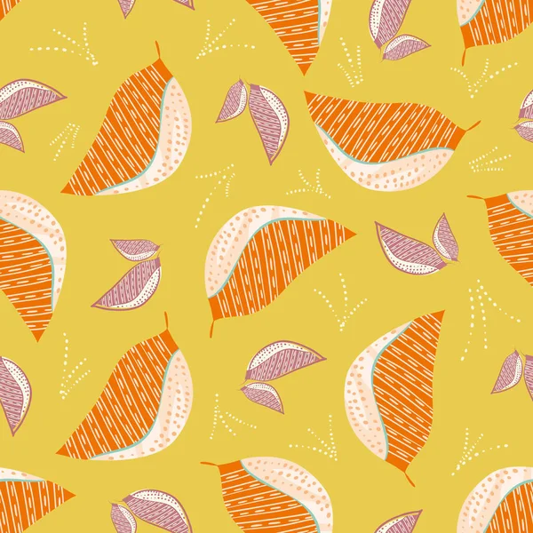Stylized Leaves Seamless Vector Pattern Background Scattered Folk Art Foliage — ストックベクタ