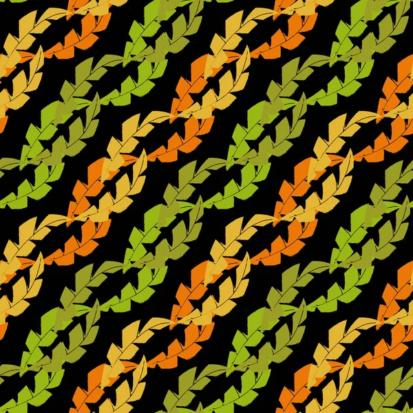 Mono Print Style Leaves Abstract Striped Seamless Vector Pattern Background — 스톡 벡터