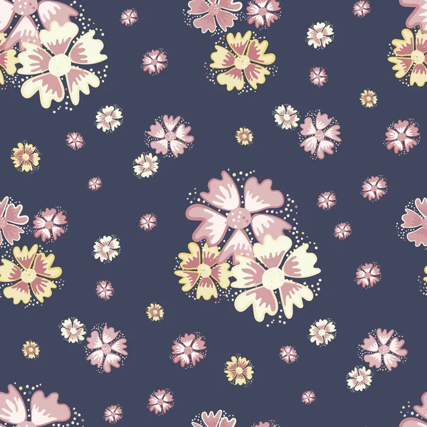 Abstract Wildflower Vector Seamless Pattern Background Hand Drawn Groups Pink — Stockvektor