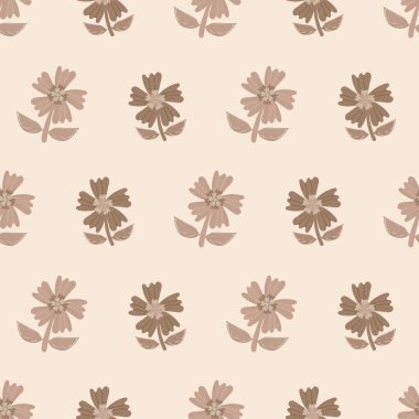 Wild meadow flower seamless vector pattern background. Modern style wild flowers on neutral ecru beige backdrop. Hand drawn line art silhouette botanical design. Garden flowers cottagecore aesthetic..