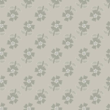 Wild meadow flower seamless vector pattern background. Modern style neutral ecru beige wild flowers backdrop. Hand drawn line art outline silhouette botanical design. Garden flower cottagecore repeat.