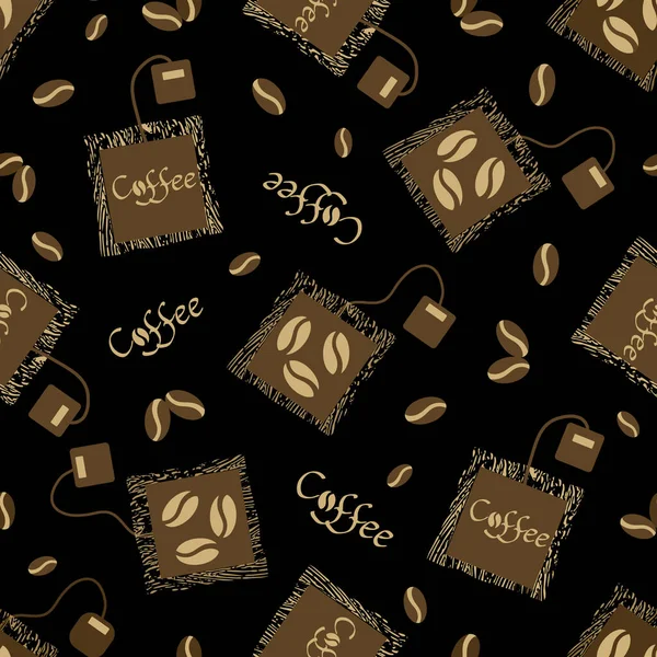 Coffee Bag Beans Vector Seamless Pattern Background Black Brown Backdrop — Διανυσματικό Αρχείο