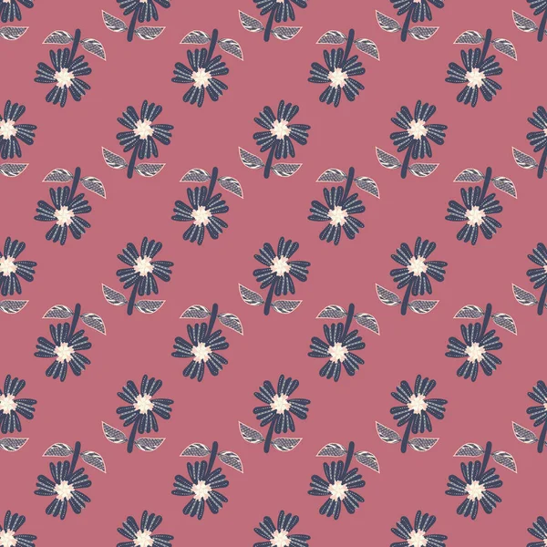 Wildflower Seamless Vector Pattern Background Pink Blue Stylized Meadow Flowers — Stockvektor