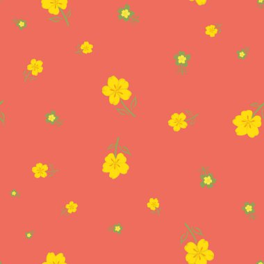 Düğünçiçeği vektörünün kusursuz desenli arka planı. El yapımı sarı, yeşil, beyaz, çiçekli arka plan. Ebedi otçul bahçe çiçeği dağınık tasarım. Büyümenin, sevginin, sağlığın, gençliğin sembolü.