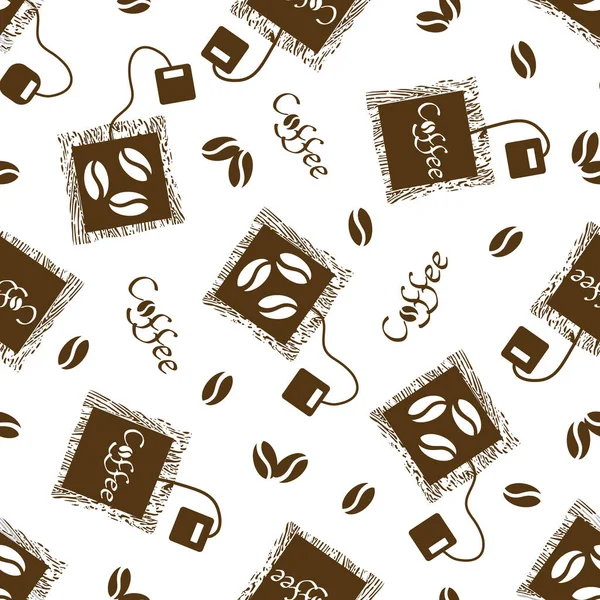 Kaffeetasche Und Bohnen Vektor Nahtlose Muster Hintergrund Braun Weißer Hintergrund — Stockvektor