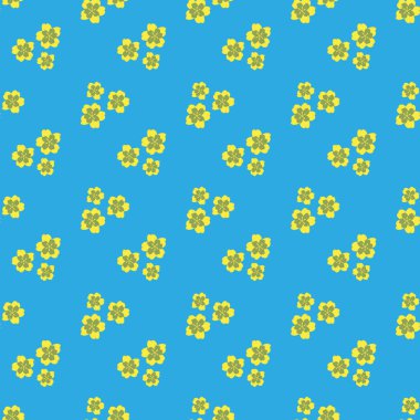 Düğünçiçeği vektörünün kusursuz desenli arka planı. El yapımı sarı, yeşil, beyaz, çiçekli arka plan. Ebedi otçul bahçe çiçeği dağınık tasarım. Büyümenin, sevginin, sağlığın, gençliğin sembolü.