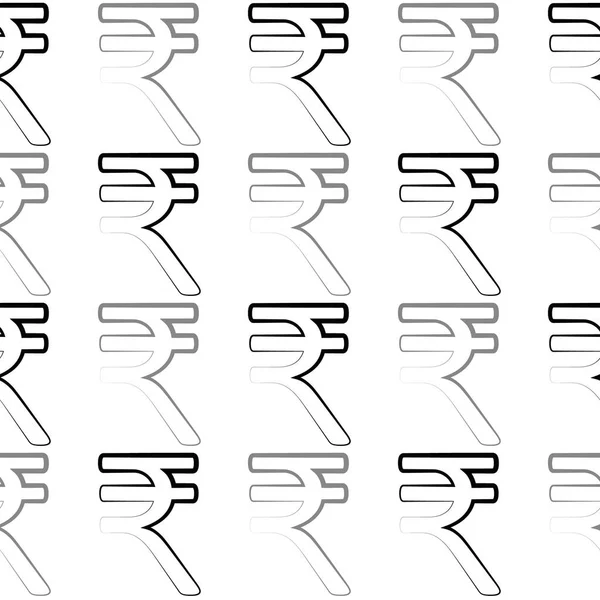 Indická Rupie Symbol Vektor Vzor Bezešvé Pozadí Černobílé Monochromatické Pozadí — Stockový vektor