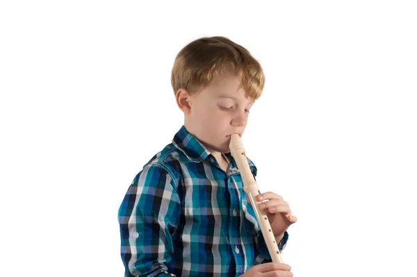 Child playing flute — Stock Photo, Image