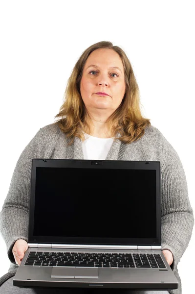 Vrouw werkt met laptop — Stockfoto