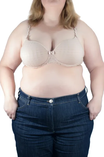 Жирная женщина и диета — стоковое фото