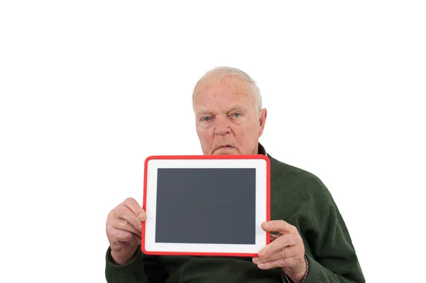 Rentner mit Tablet-PC — Stockfoto