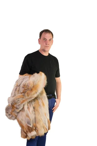 Man and fur coat — Stock Photo, Image