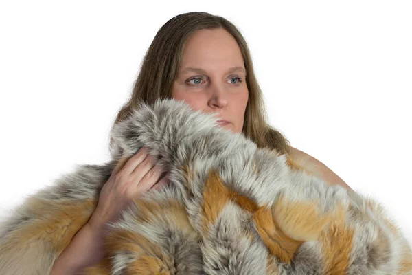 Woman and fur coat — Stock Photo, Image