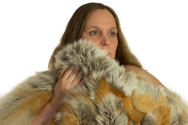 Woman model in fur isolated — Stock Photo, Image