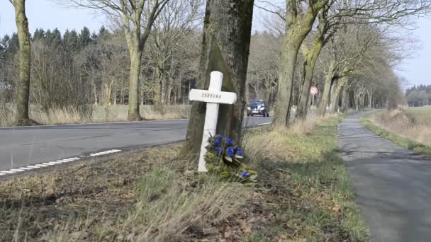 Cross at the accident site — Stock Video