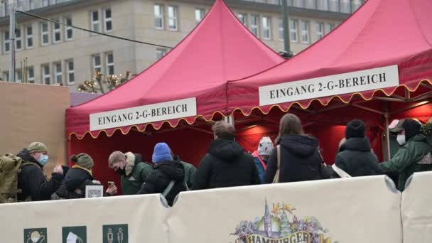 Entrada Mercado Natal Hamburgo Acesso Apenas Para Vacinados Recuperados Texto — Vídeo de Stock