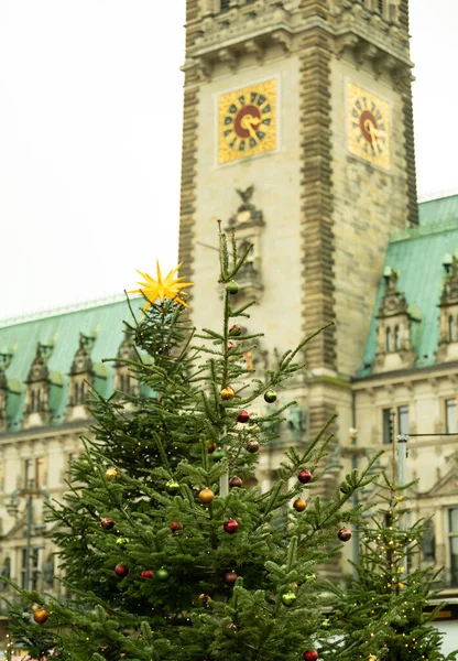 Decorated Christmas Fir Tree Hamburg Christmas Market — Stock Photo, Image