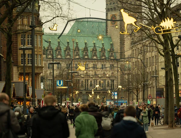 Farolas Navidad Frente Ayuntamiento Hamburgo — Foto de Stock