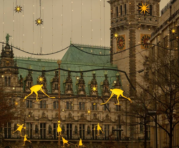 Street Christmas Lights Front Hamburg City Hall — Stock Photo, Image