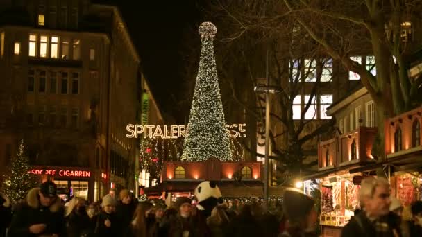 Luzes Natal Rua Frente Câmara Municipal Hamburgo Hamburgo Spitalerstreet — Vídeo de Stock