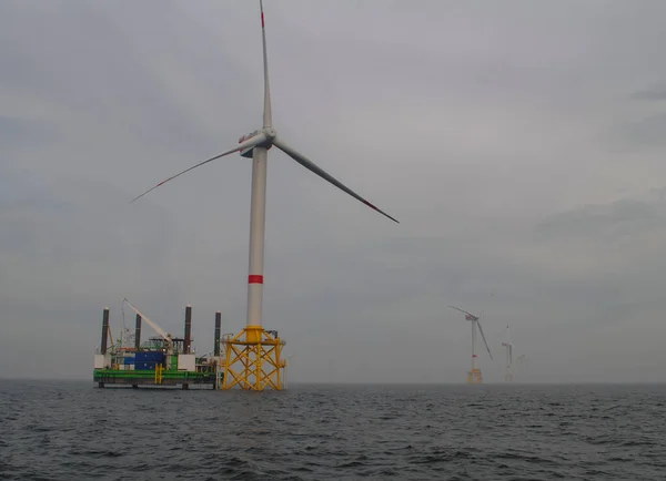 Bouw Windmolenpark Offshore Windturbine Noordzee — Stockfoto