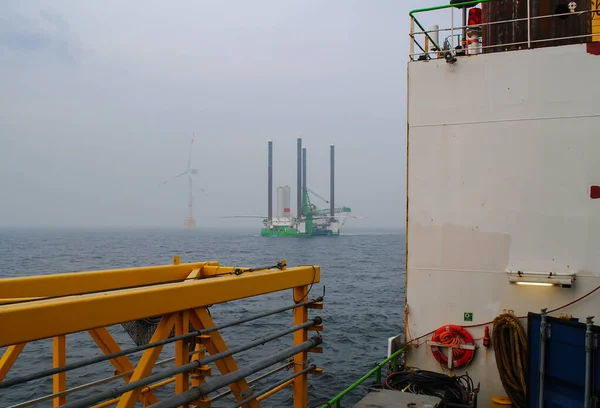 Bouw Windmolenpark Offshore Windturbine Noordzee — Stockfoto