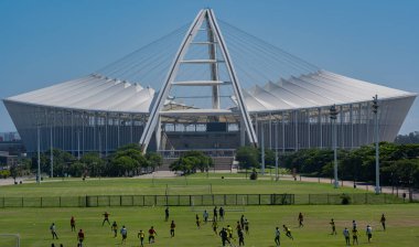 Football training session of the Lamontville Golden Arrows team on the training ground of Moses Mabhida Stadium Football Stadium in Durban South Africa