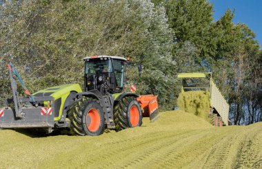 Tractor CLAAS Xerion 5000 TRAC VC during the maize harvest