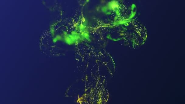 빛나는 섬광을 배경으로 하는 녹색 반짝 이는 입자들을 담은 4k 비디오. — 비디오