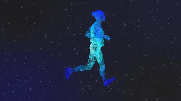 3D-Illustration von Teilchen, die einen futuristischen Läufer bilden. — Stockfoto