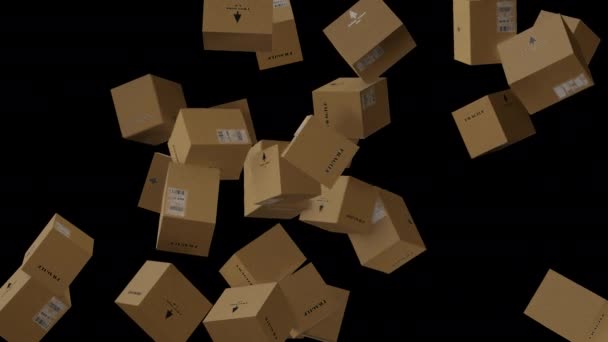 4k video of cartoon paper containers on black background. — Vídeo de Stock