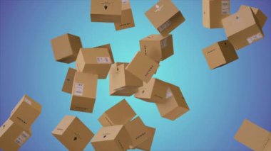 Mavi arkaplandaki karikatür kağıt kutularının 4k videosu.