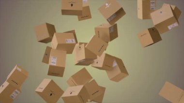 Gri arkaplandaki karikatür kağıt kutularının 4k videosu.