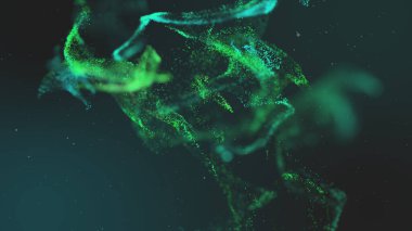 Parlak ışık parlamalarıyla arka planda bulunan mavi parıltı parçacıklarının 3d çizimi.