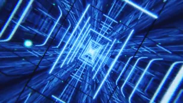 4k video di sfondo nero con tunnel tecnologico blu. — Video Stock
