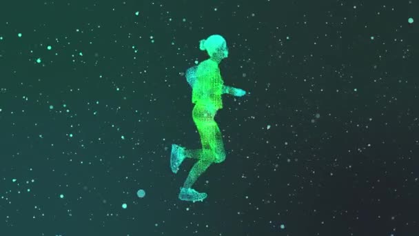 4k个绿色粒子形成的未来主义跑步者视频. — 图库视频影像