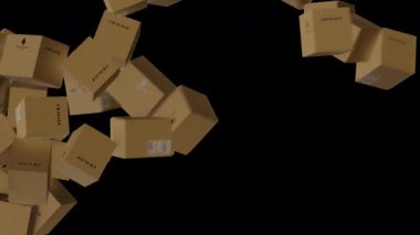 Siyah arkaplanda karikatür kağıt kutularının 4k videosu.