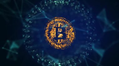 Mavi arkaplanda bitcoin sembolünün 4k videosu.
