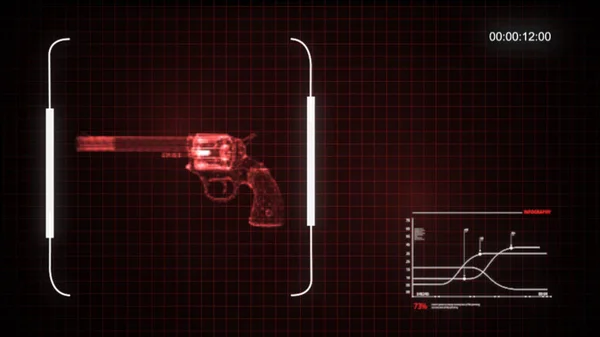3d иллюстрация абстрактной голограммы вращающегося пистолета на тёмном фоне. — стоковое фото