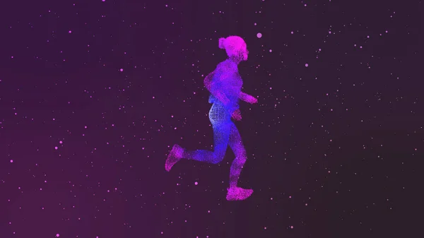 Illustration 3D de particules formant un coureur futuriste. — Photo
