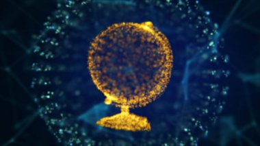 Mavi arkaplanda soyut Dünya 'nın 3D çizimi.