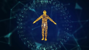 Mavi arkaplanda altın insan siluetinin 4k videosu.