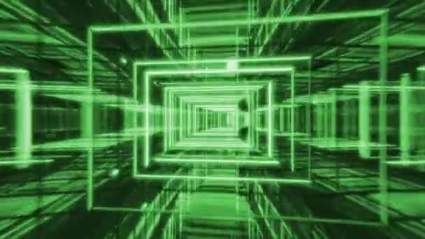 4k Video von schwarzem Hintergrund mit grünem technologischen Tunnel. — Stockvideo
