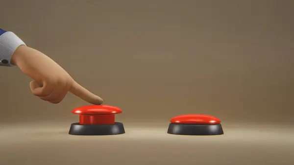 Illustration 3D de la main de dessin animé appuyant sur le bouton rouge. — Photo