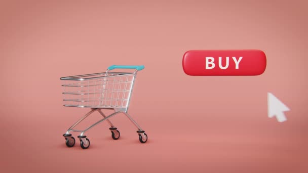 4k video of shopping cart full of crowns with button buy. — Stock Video