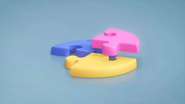 3d illustration of cartoon puzzles forming circle. Concept of puzzle. — Photo