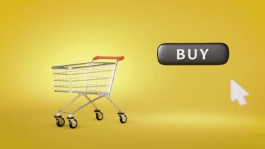 4k video of shopping cart full of dumbbells with button buy.