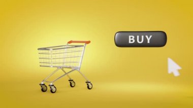 4k video of shopping cart full of books with button buy.