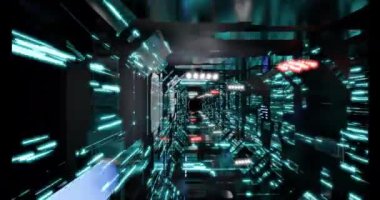 Soyut teknolojik tünelin hareket halindeki 4k videosu. Tünel kavramı.