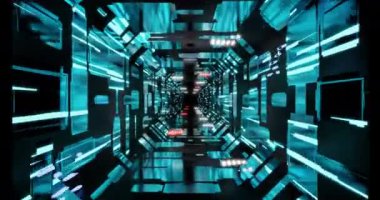 Soyut teknolojik tünelin hareket halindeki 4k videosu. Tünel kavramı.